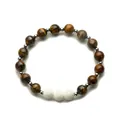 Beaded bracelet with brown tiger eye stones, silver spacers and white lava beads - Tiger Eye & White Lava Stone