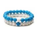 Lava stone couple bracelet set with blue and white porous beads for essential oils - Lake Blue