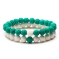 Lavastein-Armband-Set in Türkis und Weiß für Paare, minimalistischer Stil - Grün / Lavastein-Perlenarmband-Set in Minzgrün und Weiß