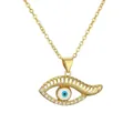 Golden Evil Eye necklace with colorful crystals and radiant rib design on cross chain - Style 1724-White Zirconia / Gold