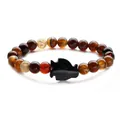 Blue sandstone penguin pendant bracelet with tiger eye and natural agate beads - Blue Sandstone Brown Agate Penguin