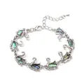 Silbernes Schwan-Armband mit schillernden Abalone-Muschel-Inlays und Karabinerverschluss - Schwan