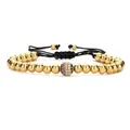 Adjustable gold bead bracelet with colorful micro-paved zircon stones and black woven cord - Colorful Zircon Ball / Gold Colorful Ball