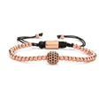 Handmade woven bracelet with rose gold beads and micro-pave black zircon ball - 10mm Lucky Bead / Rose Gold