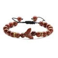 Bracciale regolabile con perline di pietra del sole marrone e ciondolo a farfalla - Pietra d'Oro Farfalla Intrecciato