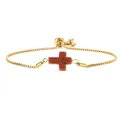 Adjustable gold box chain bracelet with a sparkling reddish-brown cross pendant charm - Cross Style / Gold Sandstone