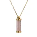 Golden necklace with a cylinder perfume bottle pendant filled with pink crushed stones - Gold Rose Quartz