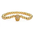 Braided gold copper bead bracelet featuring a micro-p鑲ed zircon football helmet charm - Football Helmet Pendant / Gold