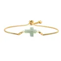 Minimalist gold box chain bracelet featuring a natural green stone cross pendant and adjustable closure - Cross Style / Green Aventurine