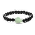 Beaded bracelet with black matte stones and a green aventurine fish charm pendant - Matte Stone