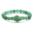 Green aventurine beaded bracelet with a leaf charm and black metal spacers - Elastic Cord Style / Green Aventurine Penguin