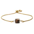Adjustable gold box chain bracelet featuring a square natural tiger eye stone centerpiece - Square Style / Tiger's Eye