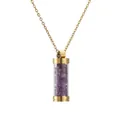 Gold perfume bottle pendant necklace with purple natural stones on a white background - Gold Amethyst