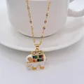 Elephant pendant necklace with white enamel and colorful crystals on a gold chain - White Lip Chain (CN001415CX)
