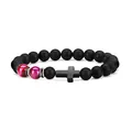 Matte black onyx and pink tiger eye beaded bracelet with a black cross charm - 8mm Bead Diameter/19cm Circumference / Matte Agate + Blue Tiger Eye