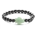 Hematite beaded bracelet featuring a light green aventurine arrow charm on white background - Hematite
