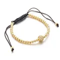 Handmade woven bracelet with gold copper beads and a sparkling micro-pave zircon ball - 10mm Micro Pave Ball / Gold + White Zirconia