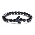 Blue goldstone beaded bracelet with silver fishtail charm and starry glitter effect - Elastic Cord Style / Blue Sandstone Butterfly