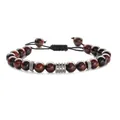 Adjustable woven bracelet featuring red tiger eye beads and silver metal accents - Red Tiger Eye