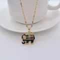 Golden elephant pendant necklace with black enamel and colorful zircon gemstones - Black Lip Chain (CN001415CX)