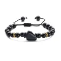 Bracciale in pietra arenaria blu con ciondolo a lupo e cordino nero regolabile - Pietra d'Oro Blu Pinguino Intrecciato