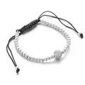 Handmade woven bracelet with silver beads and micro-pave white zircon crystal ball - 10mm Micro Pave Ball / Silver + White Zircon