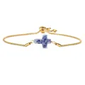 Gold chain bracelet with blue marble cross pendant and heart-shaped adjustable slide clasp - Cross Style / Blue Spot Jasper