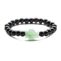 Bracciale di perline in onice nera con ciondolo a forma di foglia in avventurina verde - Bracciale in pietra nera lucida