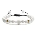 White natural stone beaded bracelet featuring a cross charm and gold rhinestone accents - Porcelain White
