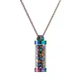 Collier pendentif bouteille de parfum en acier inoxydable arc-en-ciel et cristaux - Perles d'Hématite Colorées