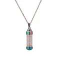 Rainbow stainless steel perfume bottle necklace with pink crystal stones and lucky pattern - Rose Quartz Gravel