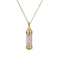 Golden perfume bottle pendant necklace with pink crystals and Greek key patterns - 304 Gold Rose Quartz