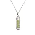 Silberne Parfümflasche Halskette aus Edelstahl mit grünen Steinen und griechischem Muster - Silber (Grüne Splitter)