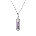Edelstahl-Halskette mit Parfümflaschen-Anhänger und lila Amethyst-Steinen im Inneren - Amethyst-Chips
