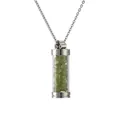Silver stainless steel necklace with green natural stone filled cylindrical pendant - Silver Cylindrical Style (302) / Green/Green Stone