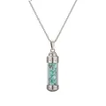 Silver stainless steel perfume bottle necklace with blue crushed stones and meander pattern - Silver Blue Turquoise gravel