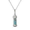 Silver stainless steel necklace with cylindrical perfume bottle pendant and blue stones - Blue (Turquoise)