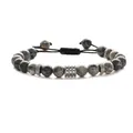 Adjustable grey map stone beaded bracelet with textured silver-tone metal spacers - Map