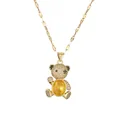 Exquisite gold necklace featuring a 3D teddy bear pendant with yellow gemstone and pavé rhinestones - Yellow