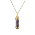 Gold stainless steel necklace with cylinder perfume bottle pendant filled with purple stones - 304 Gold Amethyst