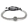 Handmade woven bracelet with silver copper beads and a black micro-pave zircon ball - 10mm Micro Pave Ball / Silver + Black Zircon