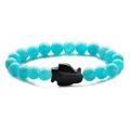Blue translucent beaded penguin bracelet with a black glitter stone charm for men and women - Blue Sandstone Blue Stone Penguin