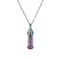 Rainbow-plated perfume bottle necklace with purple amethyst crystals and Greek patterns - Amethyst Chips