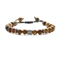 Adjustable tiger eye beaded bracelet with vintage silver beads and black woven cord - Picture Stone