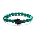 Ethnic blue stone bead bracelet featuring a black gold sandstone penguin fish charm - Blue Sandstone Green Emperor Stone Penguin