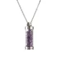 Silver stainless steel perfume bottle necklace featuring vibrant purple gemstone chips - Silver Cylindrical Style (302) / Amethyst