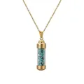 Gold capsule perfume bottle necklace with blue turquoise stones and Greek key patterns - 304 Gold Turquoise