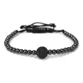 Handmade woven bracelet with black copper beads and micro-pave zircon disco ball - 10mm Micro Pave Ball / Black + Black Zircon