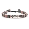 Adjustable woven beaded bracelet with grey, pink and white natural marble stones - Matte Pink Zebra