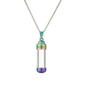 Zylindrischer Parfümflaschen-Anhänger aus Edelstahl mit regenbogenfarbener Beschichtung - Regenbogen Griechischer Schlüssel Stil (SSN-00305)